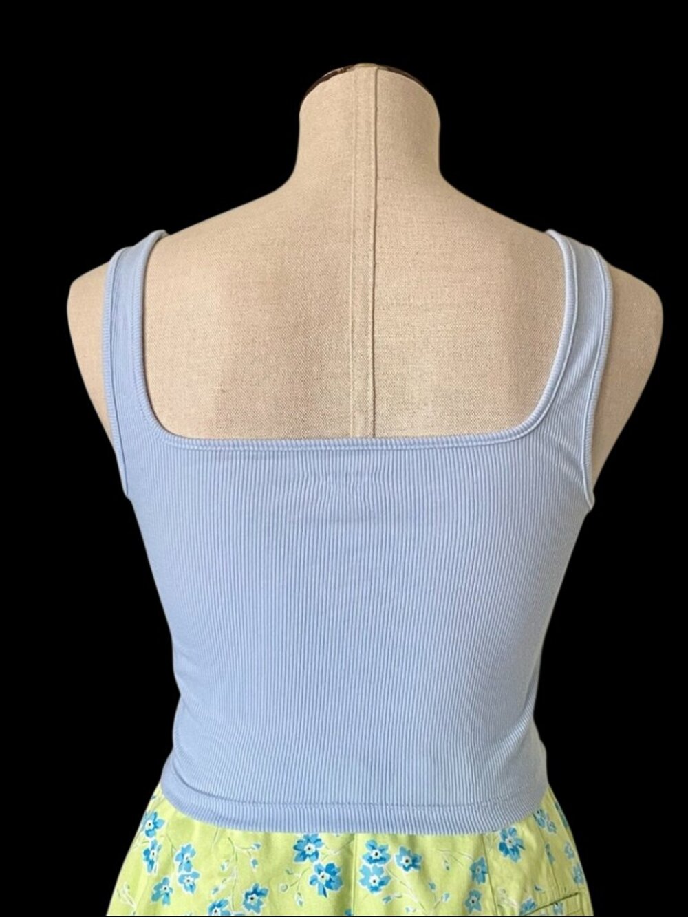 Old Navy Light Blue Ribbed Cropped Tank Top - Square Neck - Size Small Petite - Picture 3 of 5